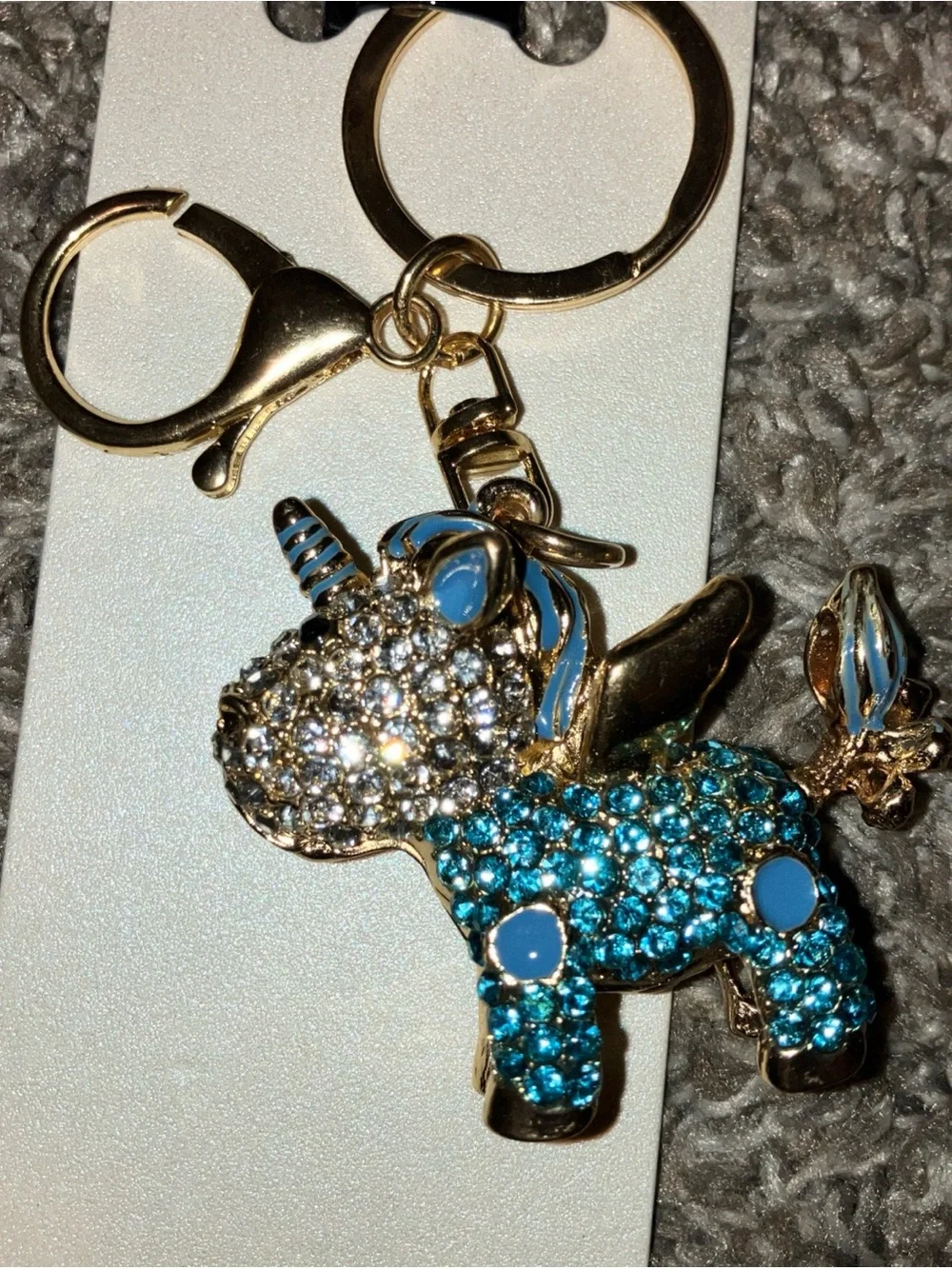 Natasha Couture Gold-Tone Blue Crystal Unicorn Bag Charm New